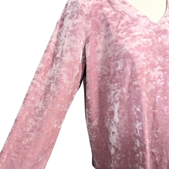 J. Jill Crushed Velvet Velour V-Neck Tunic Top Blouse Holiday Pink Mauve Large - Picture 4 of 6